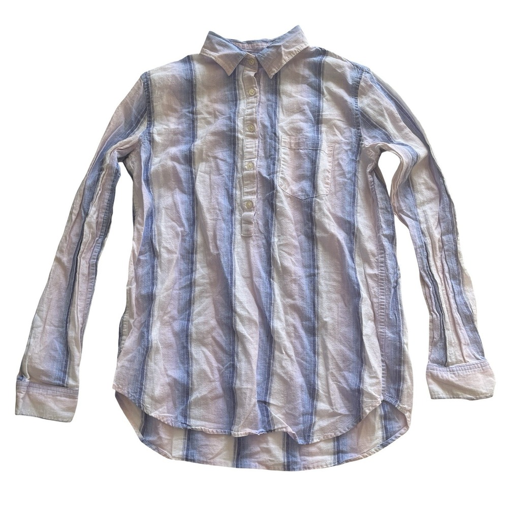 GAP Women's Size XS Long Sleeve Blouse Blue Purple White Stripe Cotton Linen